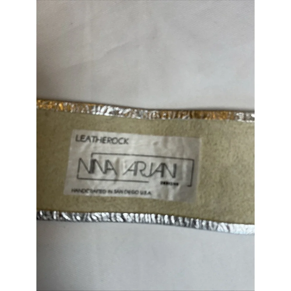 Nina Arjani Leatherlock Metallic Silver Leather Belt Crossover Statement Belt